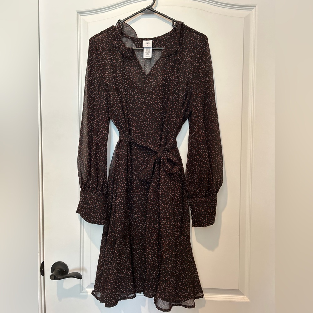 Cabi Medium Prowl Sheer Print Black Dress with Black Slip
